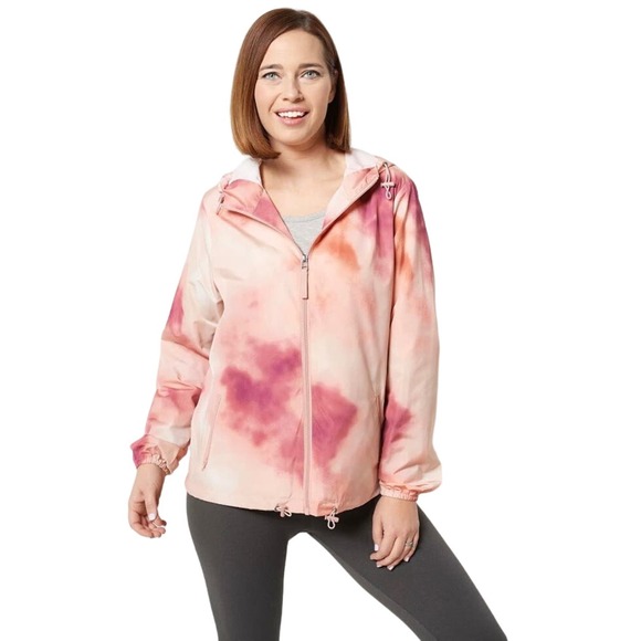 Centigrade Water Resistant Hooded Zip Front Rain Jacket ROSE TIE-DYE SIZE M NWOT - Picture 1 of 7